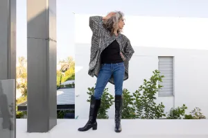 Gray Woolen Poncho With Pockets