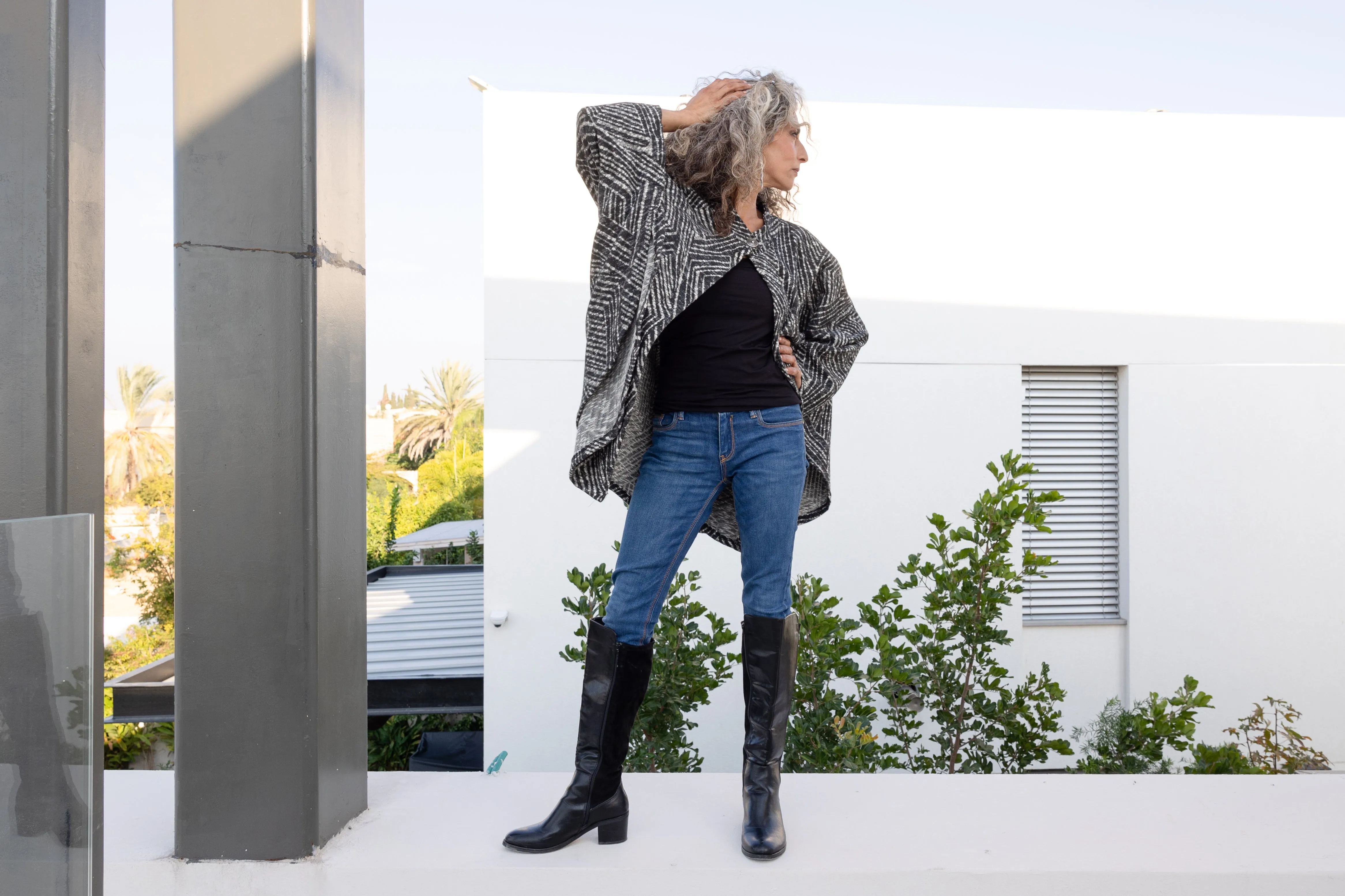 Gray Woolen Poncho With Pockets