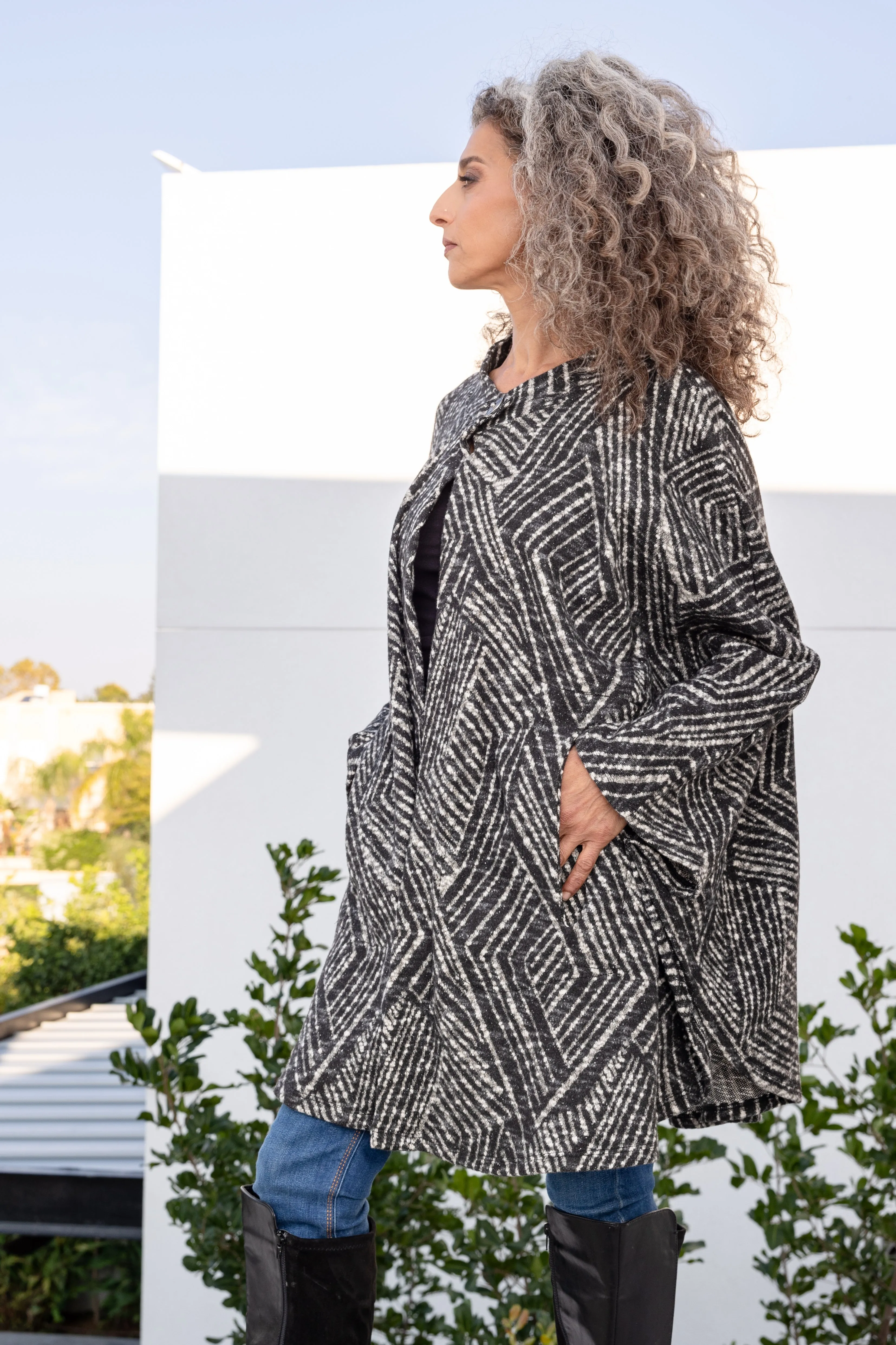 Gray Woolen Poncho With Pockets
