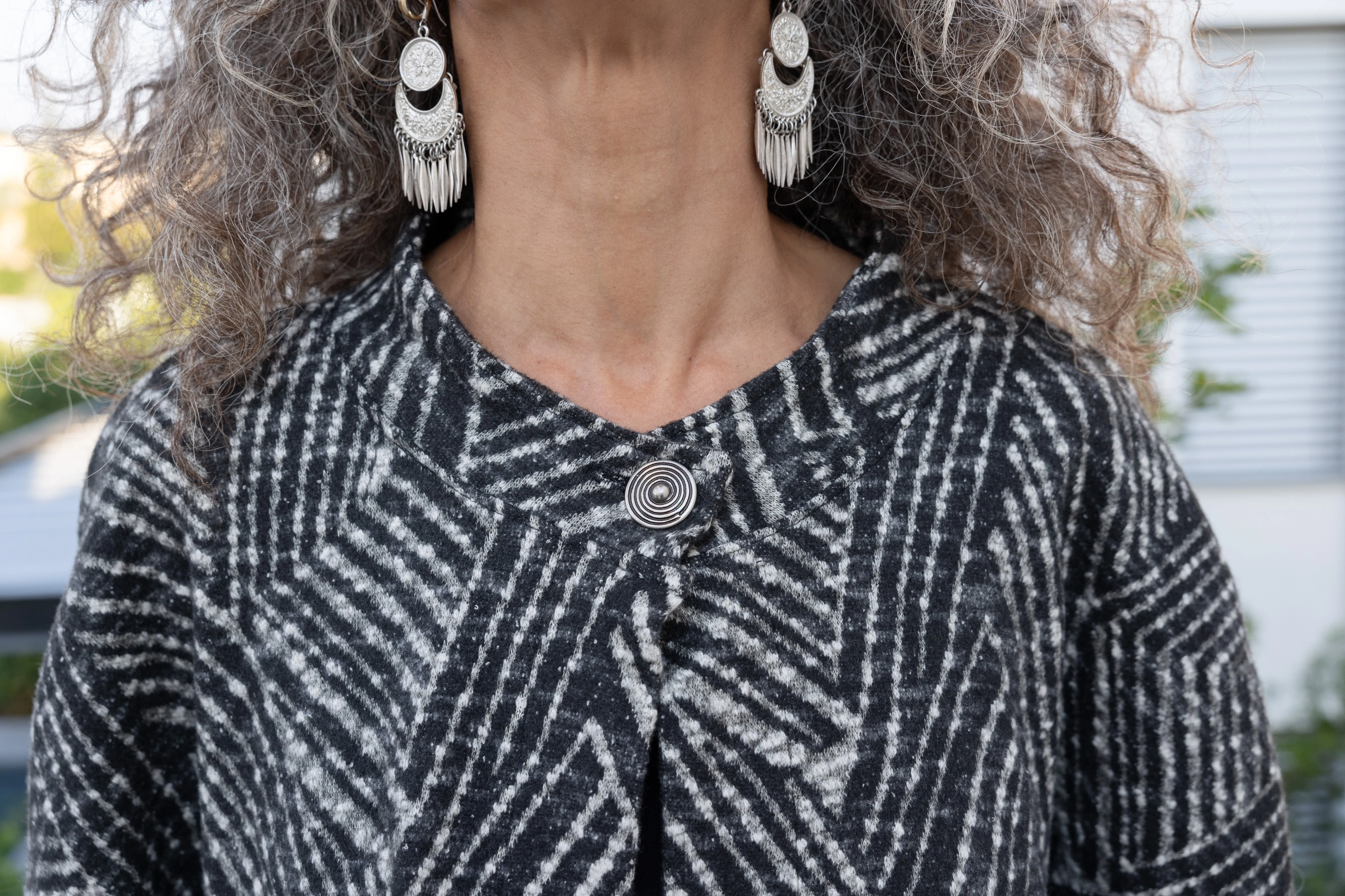 Gray Woolen Poncho With Pockets