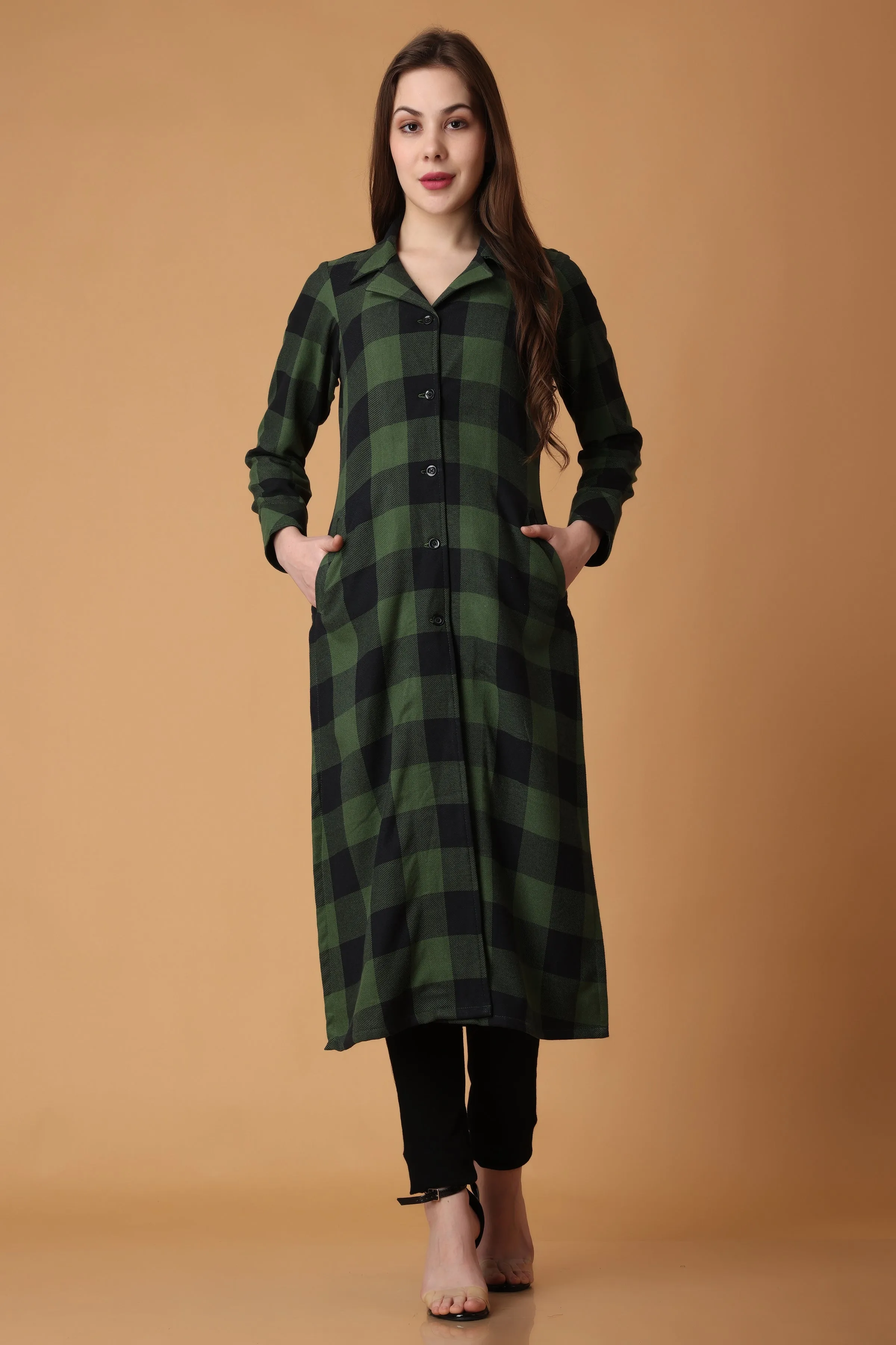 Green Checked Woollen Kurta