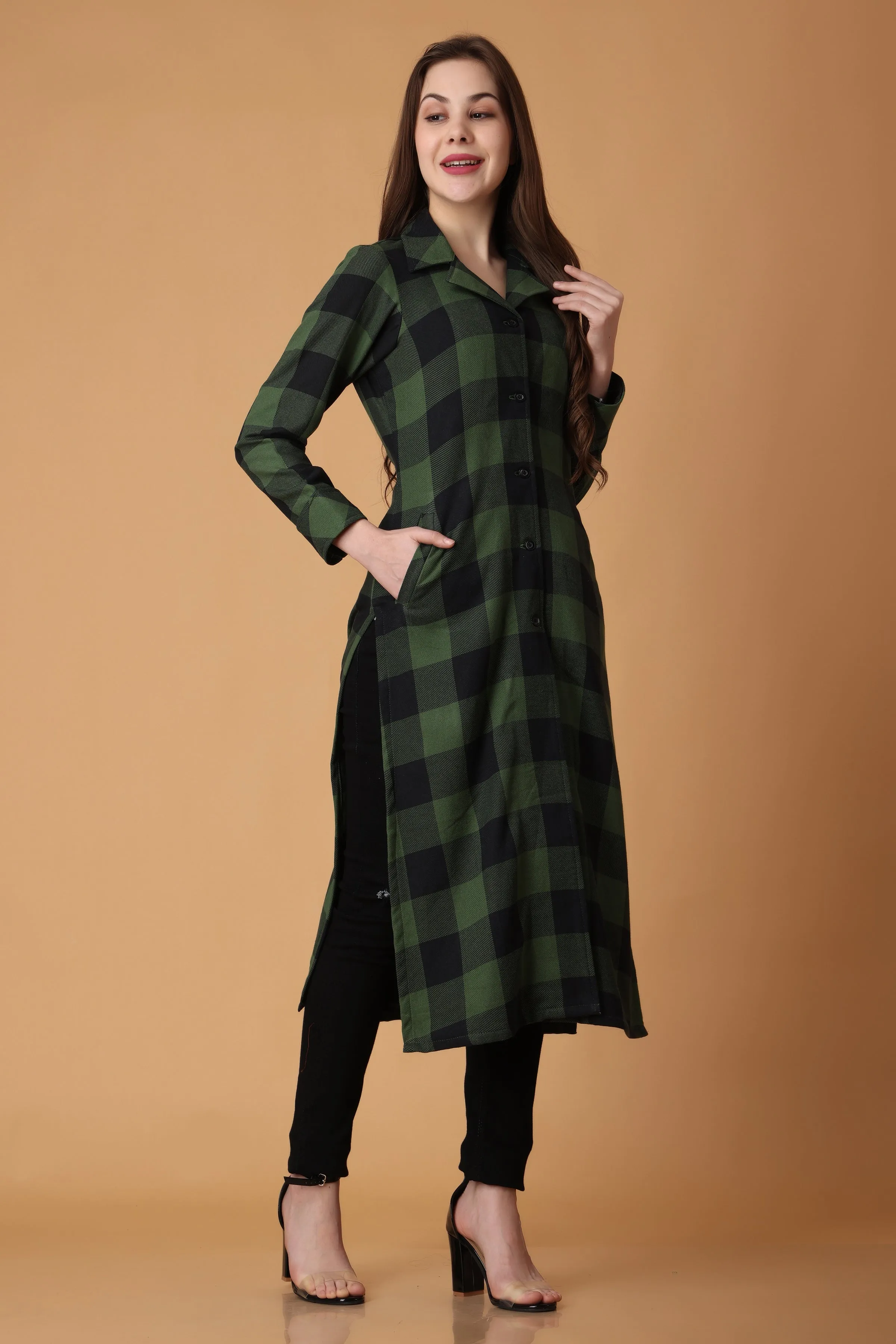 Green Checked Woollen Kurta