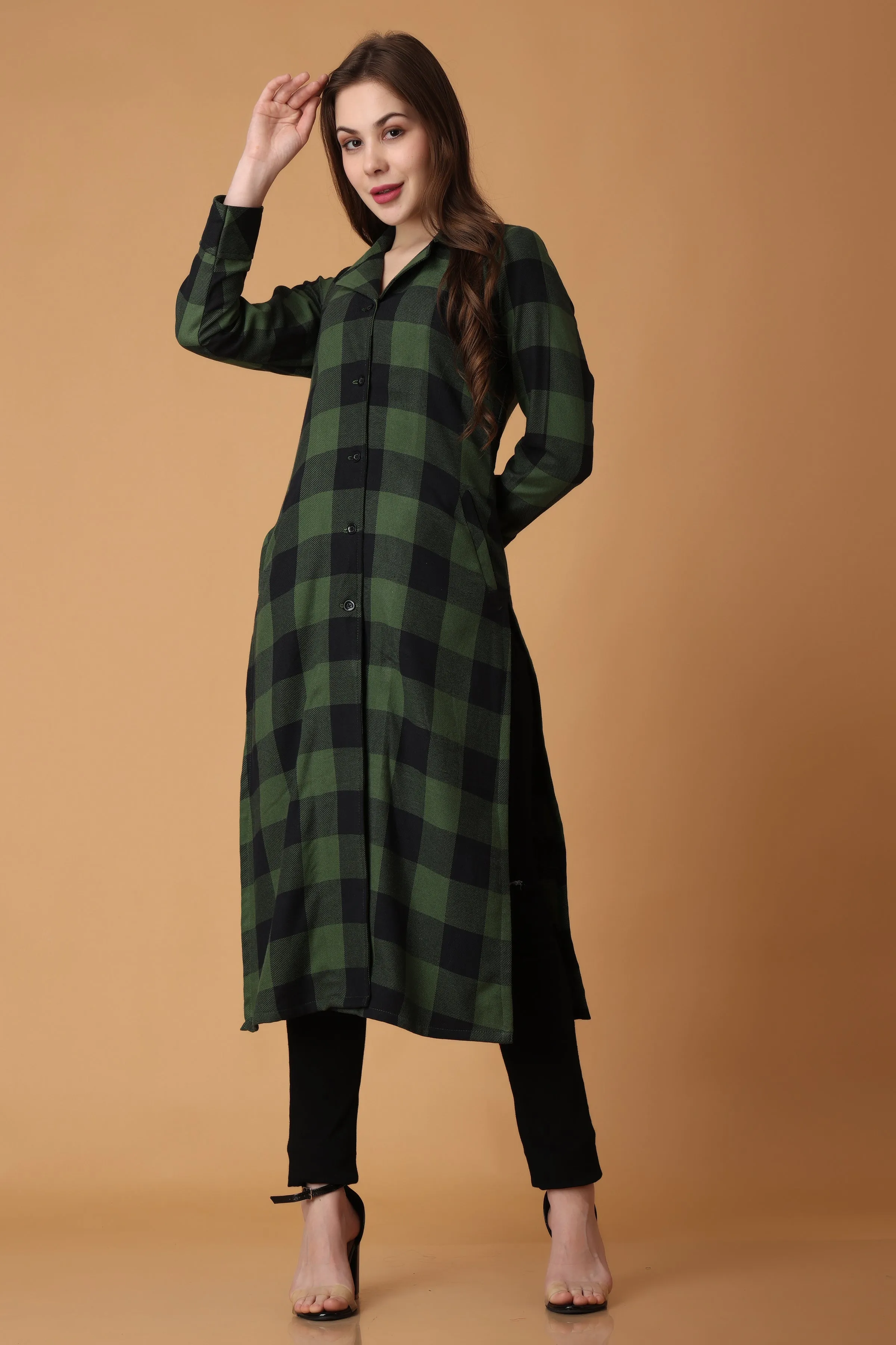 Green Checked Woollen Kurta
