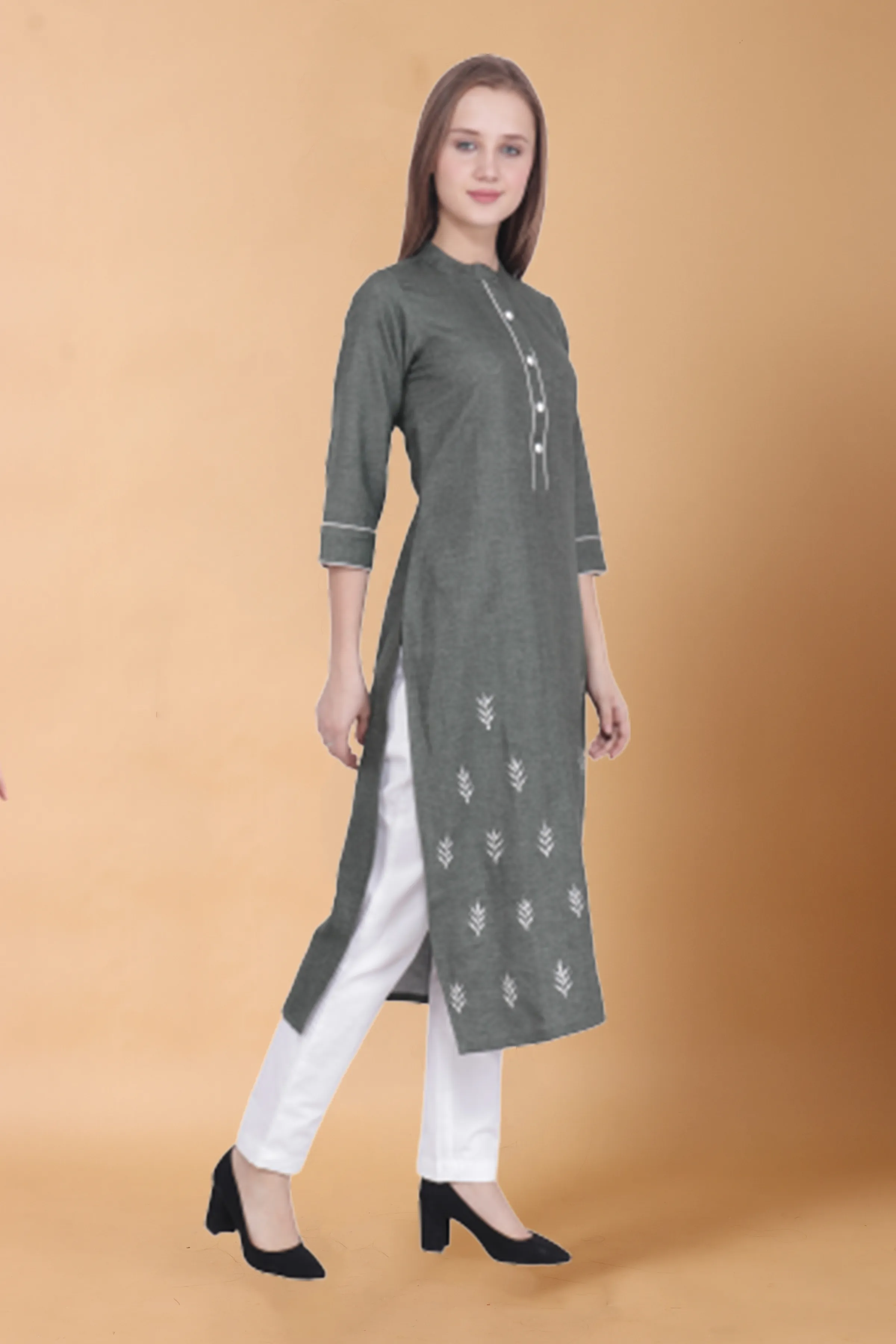 Green Detailed Woollen Kurta