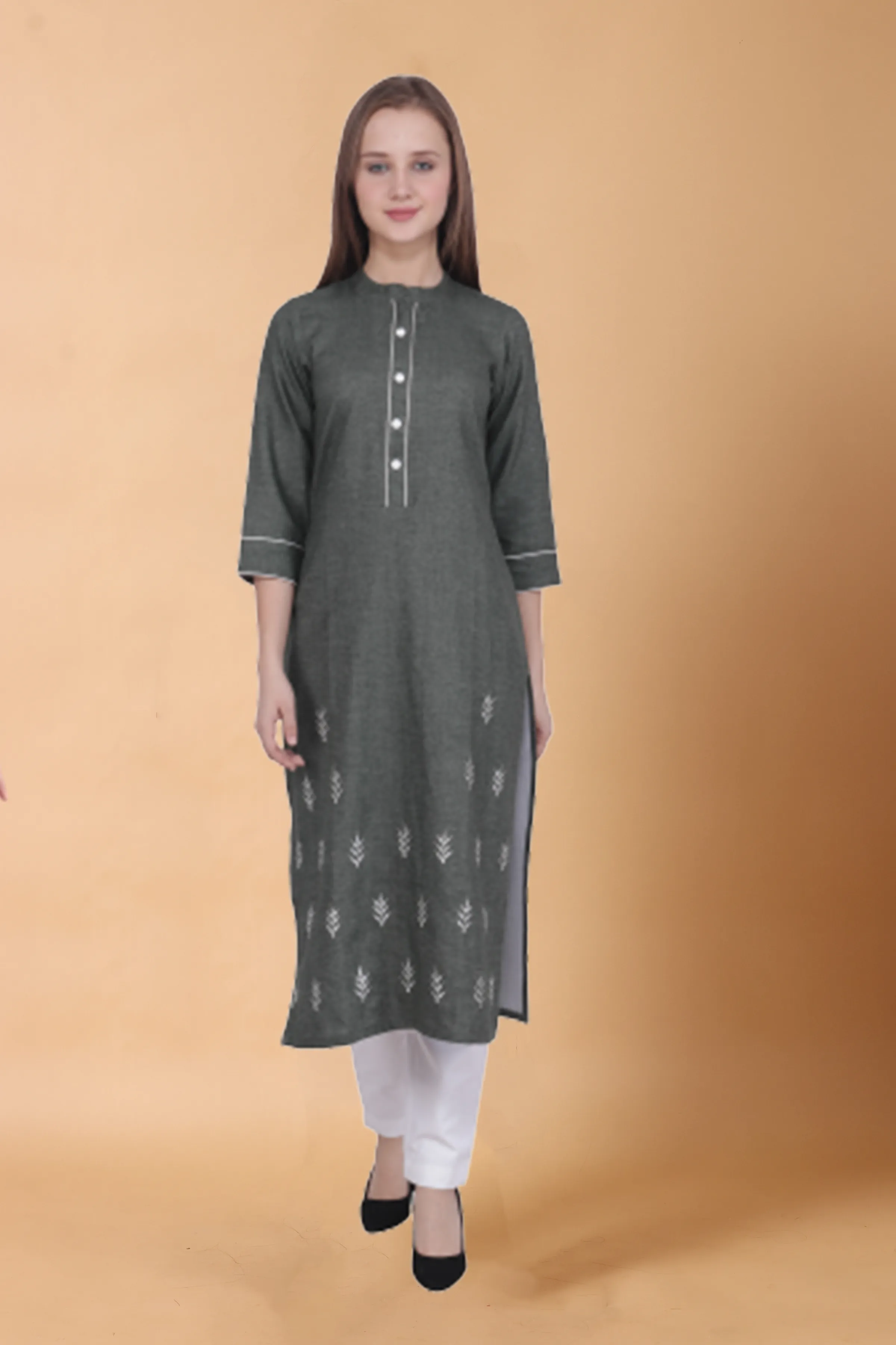 Green Detailed Woollen Kurta