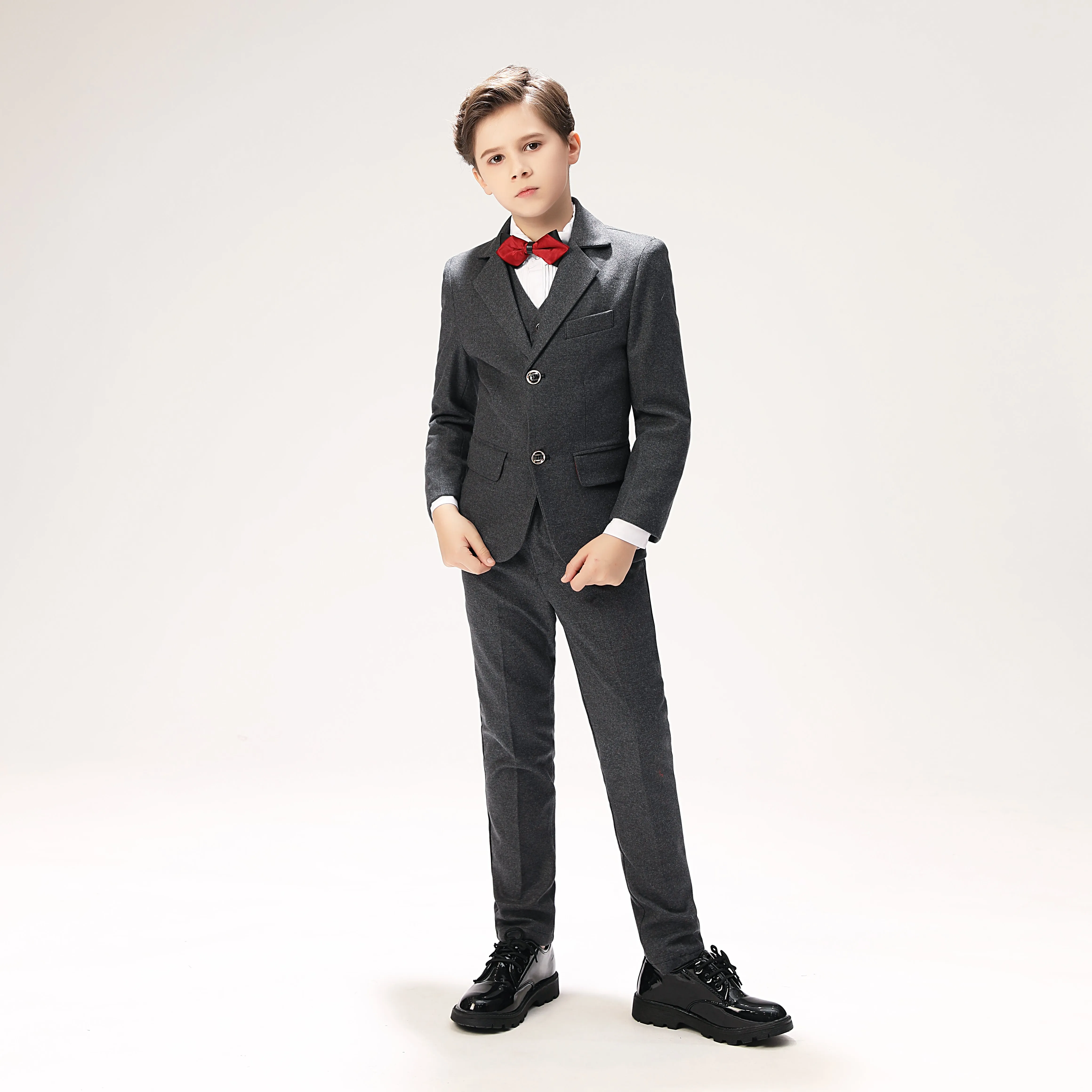 Grey Woolen Elegant 5 Piece Boys Suits
