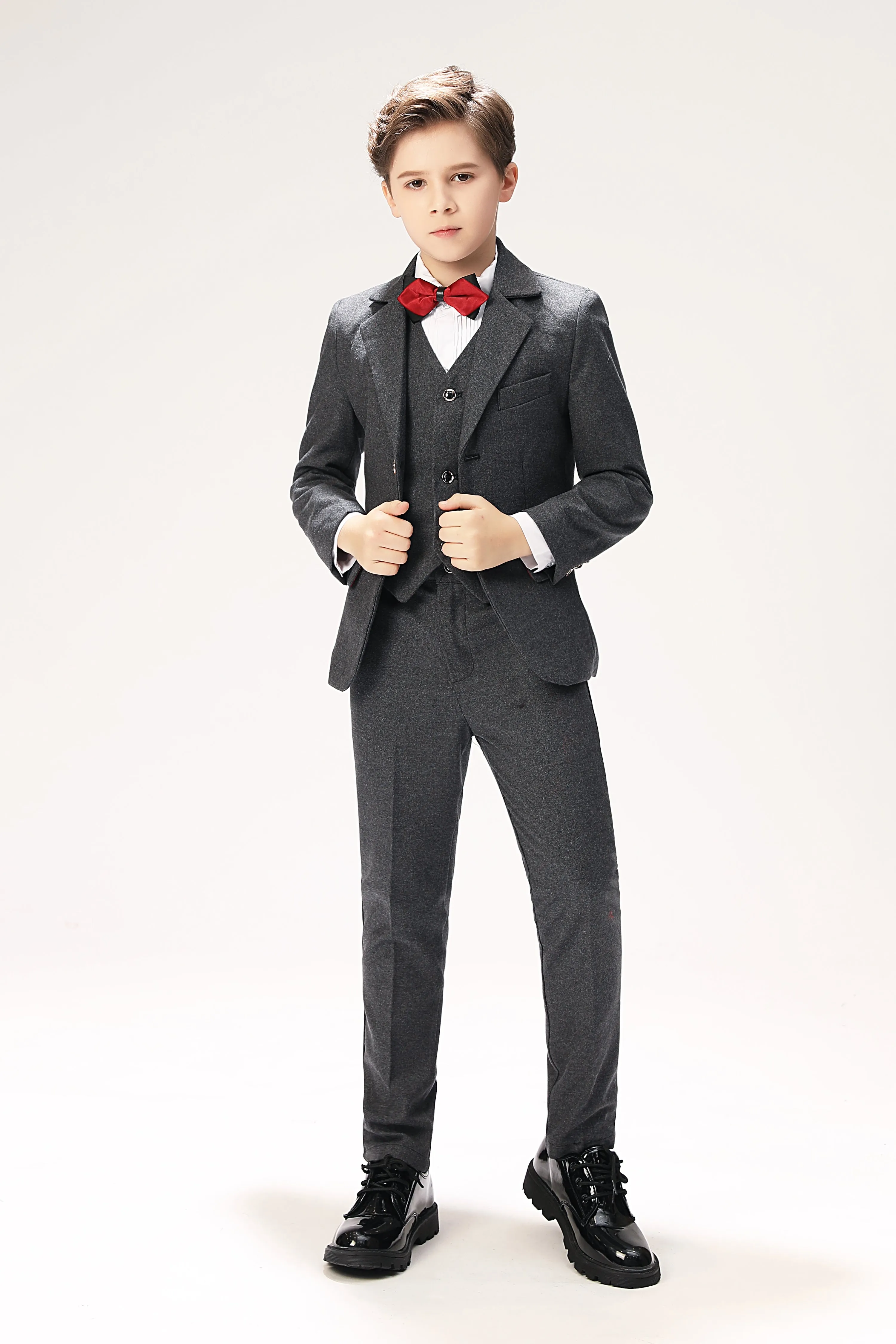 Grey Woolen Elegant 5 Piece Boys Suits