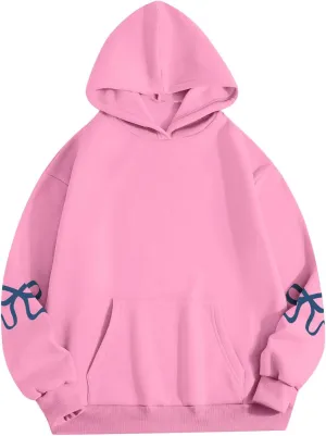 Gumipy Hoodies for Women Fleece Bow Graphic Hoodies Pullover Y2K Long Sleeve Oversized Hoodies Spring Clothes for Women 2025