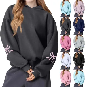 Gumipy Oversized Hoodies for Women Fleece Bow Graphic Hoodies Pullover Trendy Long Sleeve Pullover Tops Loose Fit Hoodie