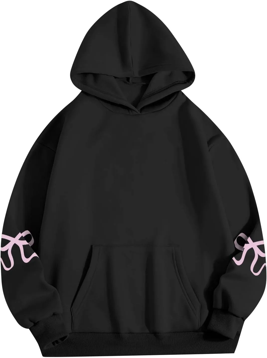 Gumipy Oversized Hoodies for Women Fleece Bow Graphic Hoodies Pullover Trendy Long Sleeve Pullover Tops Loose Fit Hoodie