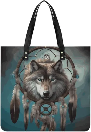 Handbags for Women3D Wolf Dream CatcherTrendy Vegan Leather Hobo Handbags,Women's Soft Bucket Bag For Women - Ladies Handbags For Work, Travel, Casual Use,Birthday Gifts