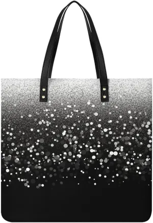 Handbags for WomenBlack White GlitterTrendy Vegan Leather Hobo Handbags,Women's Soft Bucket Bag For Women - Ladies Handbags For Work, Travel, Casual Use,Birthday Gifts