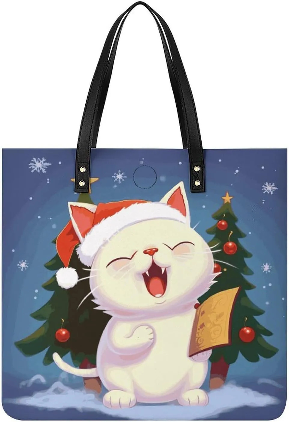 Handbags for WomenCute Cat Sing Christmas CarolsTrendy Vegan Leather Hobo Handbags,Women's Soft Bucket Bag For Women - Ladies Handbags For Work, Travel, Casual Use,Birthday Gifts