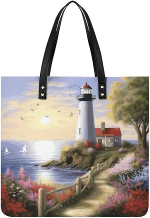 Handbags for WomenLighthouse Diamond PaintingTrendy Vegan Leather Hobo Handbags,Women's Soft Bucket Bag For Women - Ladies Handbags For Work, Travel, Casual Use,Birthday Gifts