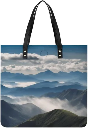 Handbags for WomenMountains Clouds LandscapeTrendy Vegan Leather Hobo Handbags,Women's Soft Bucket Bag For Women - Ladies Handbags For Work, Travel, Casual Use,Birthday Gifts