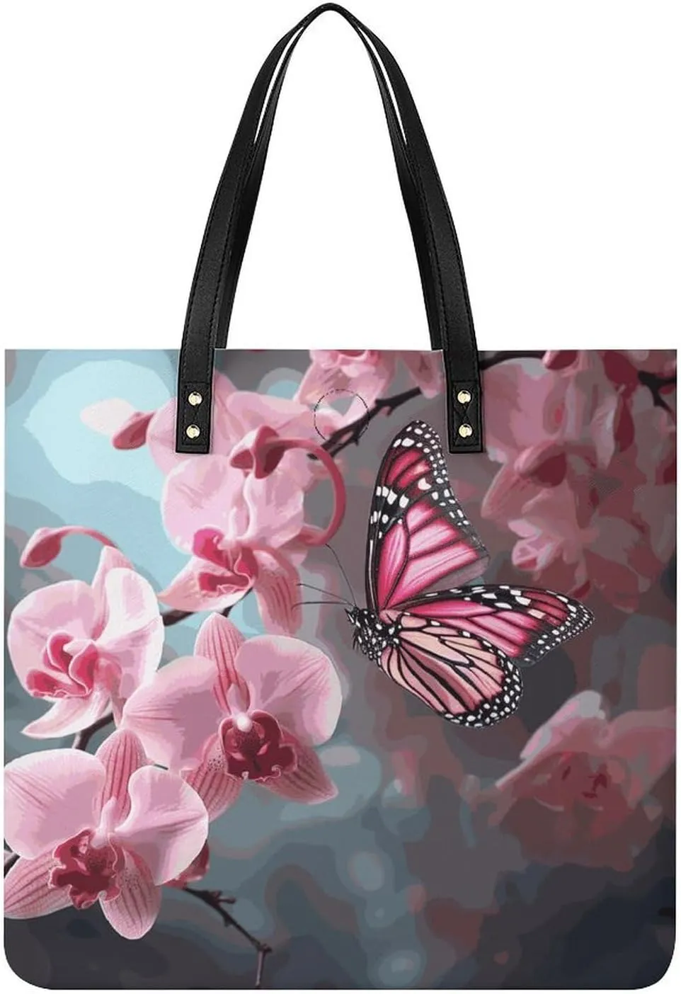 Handbags for WomenOrchid Flower ButterflyTrendy Vegan Leather Hobo Handbags,Women's Soft Bucket Bag For Women - Ladies Handbags For Work, Travel, Casual Use,Birthday Gifts