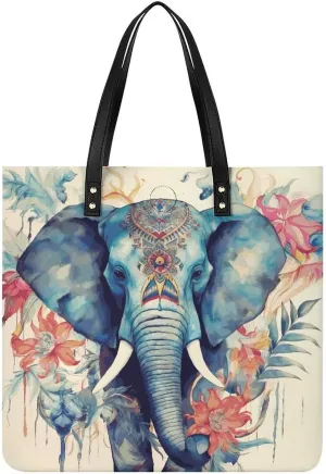 Handbags for WomenPeacock Feathers ElephantTrendy Vegan Leather Hobo Handbags,Women's Soft Bucket Bag For Women - Ladies Handbags For Work, Travel, Casual Use,Birthday Gifts