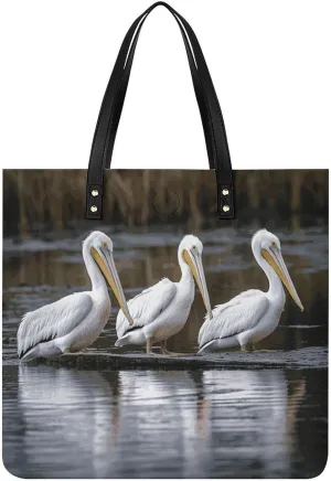 Handbags for WomenThree PelicansTrendy Vegan Leather Hobo Handbags,Women's Soft Bucket Bag For Women - Ladies Handbags For Work, Travel, Casual Use,Birthday Gifts