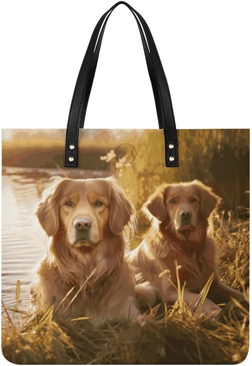 Handbags for WomenTwo Golden RetrieversTrendy Vegan Leather Hobo Handbags,Women's Soft Bucket Bag For Women - Ladies Handbags For Work, Travel, Casual Use,Birthday Gifts