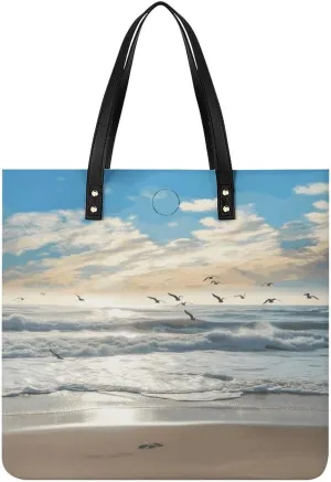 Handbags for WomenWaves Sea BirdsTrendy Vegan Leather Hobo Handbags,Women's Soft Bucket Bag For Women - Ladies Handbags For Work, Travel, Casual Use,Birthday Gifts