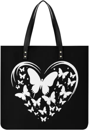 Heart Butterfly Tote Bags PU Leather Top Handle Satchel Handbags Shoulder Bags Travel Purse for Women Men