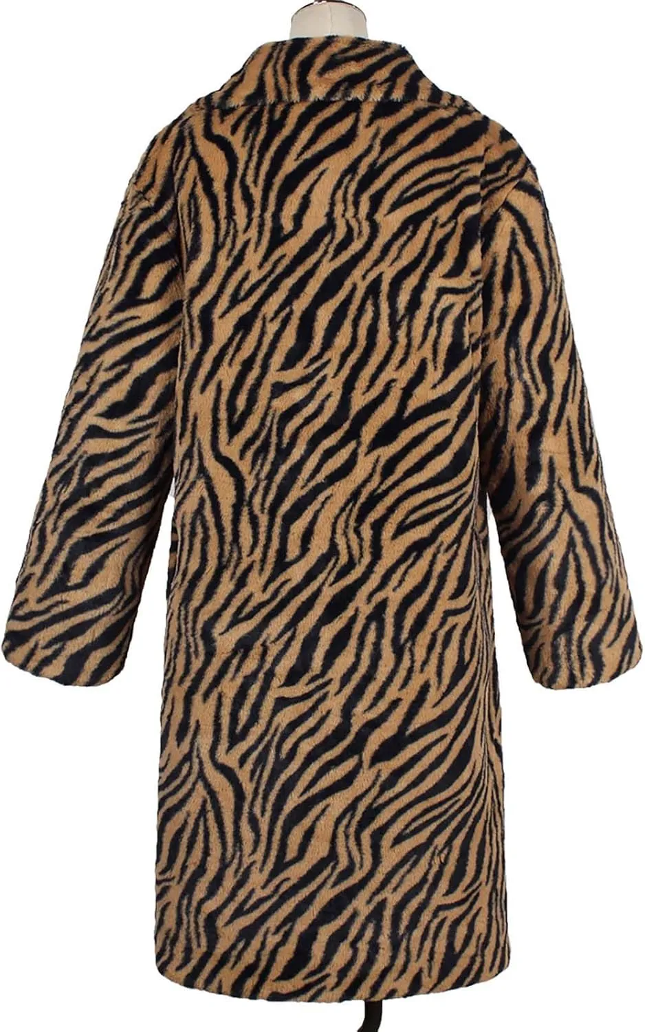 HGps8w Faux Fur Winter Coats for Women Zebra Print Shaggy Warm Outerwear Mid-Long Furry Overcoat Open Front Cardigan Jackets