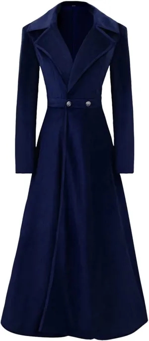 HGps8w Women Vintage Velvet Trench Coat Double Breasted Swing Dress Jacket Winter Warm Long Overcoat Windbreaker