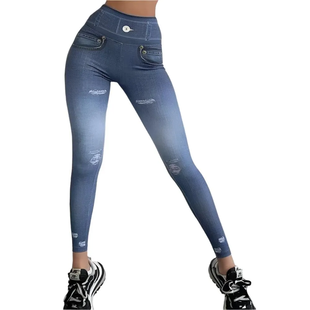 High Waist Medium Stretch Fabric Woman's Pure Color High Waist Plus Size Denim Jeans