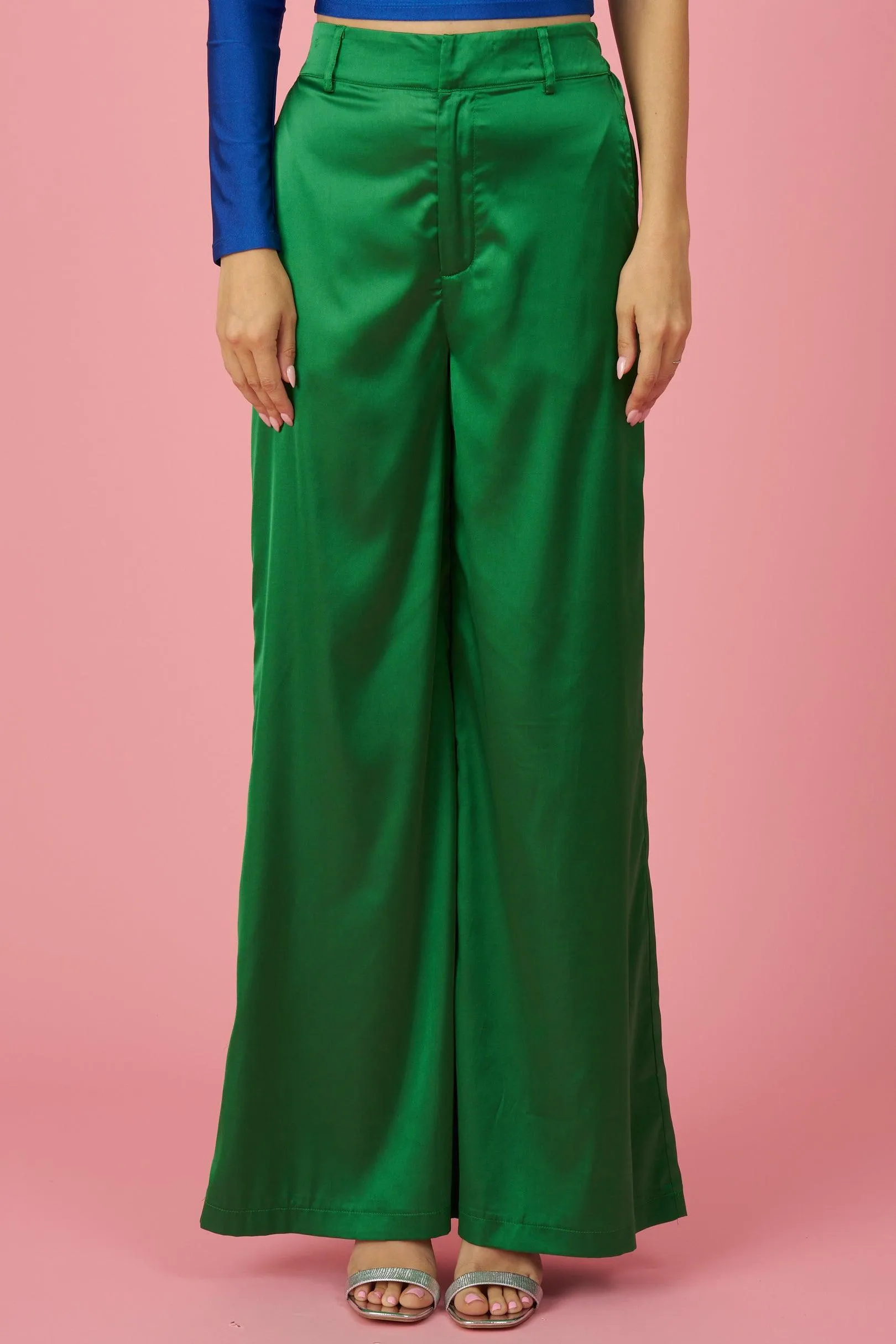 high waist satin wide leg pants