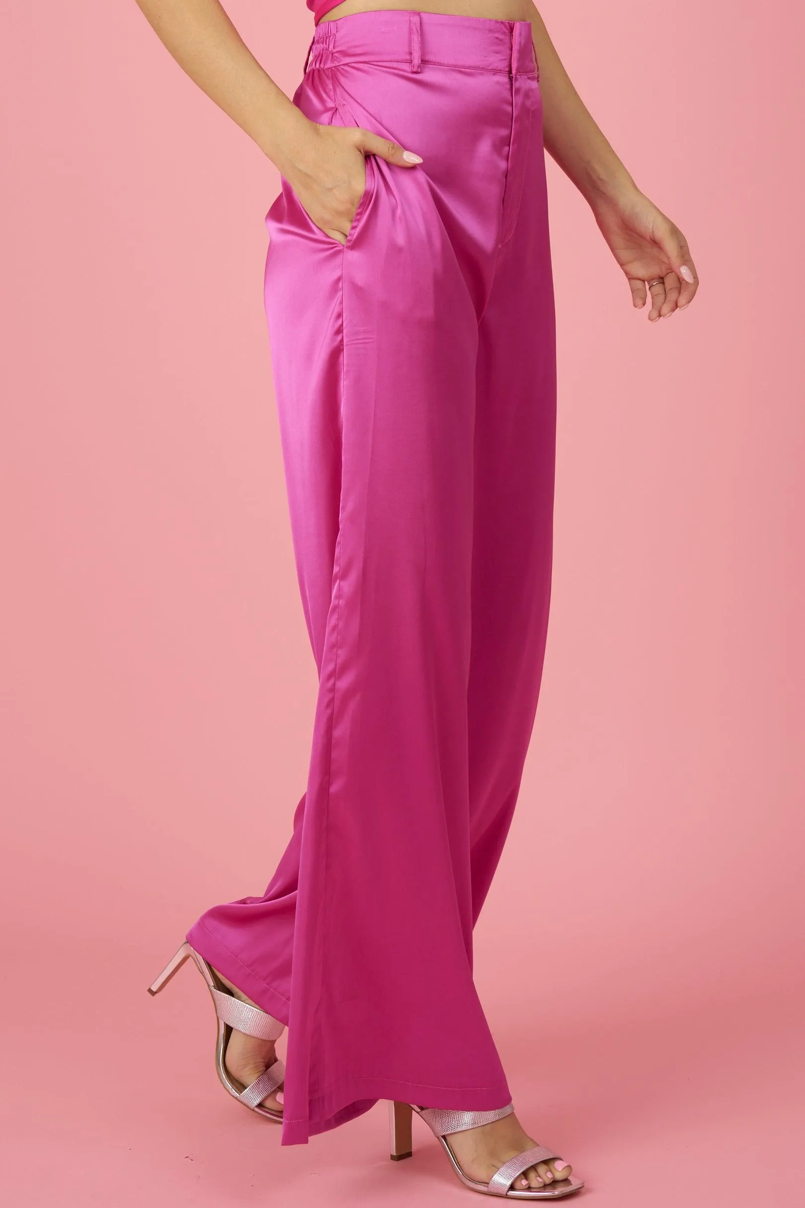 high waist satin wide leg pants