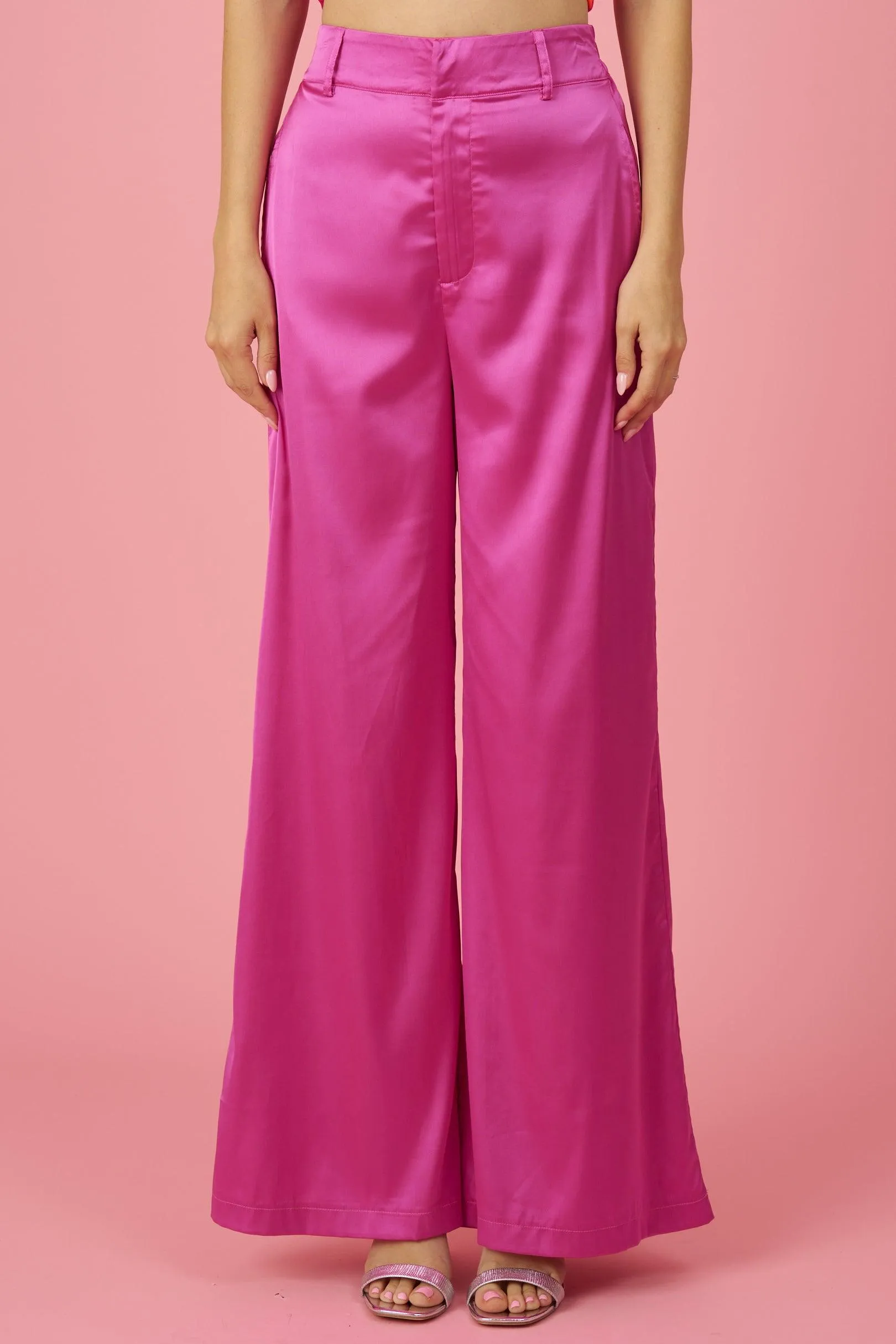 high waist satin wide leg pants