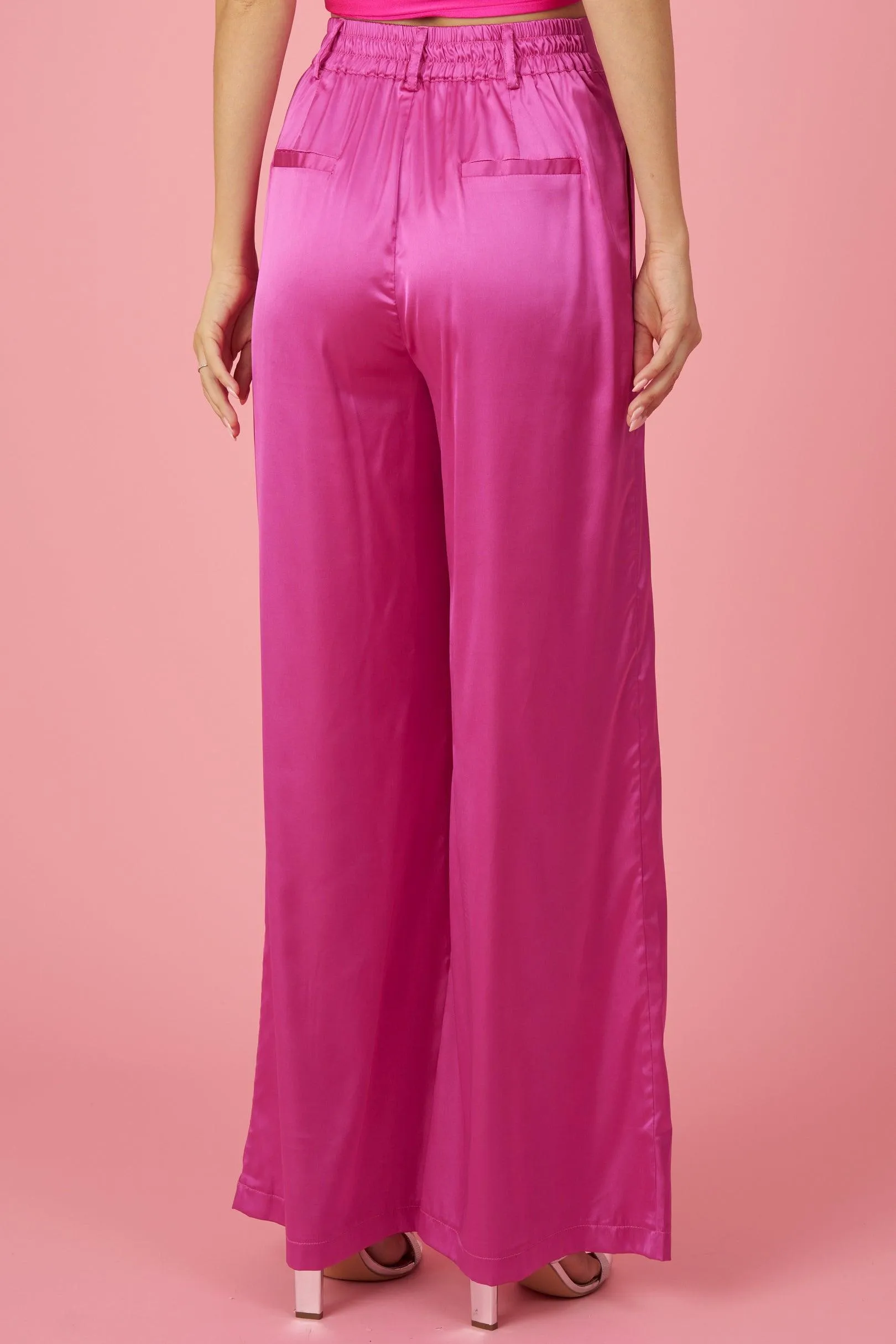 high waist satin wide leg pants