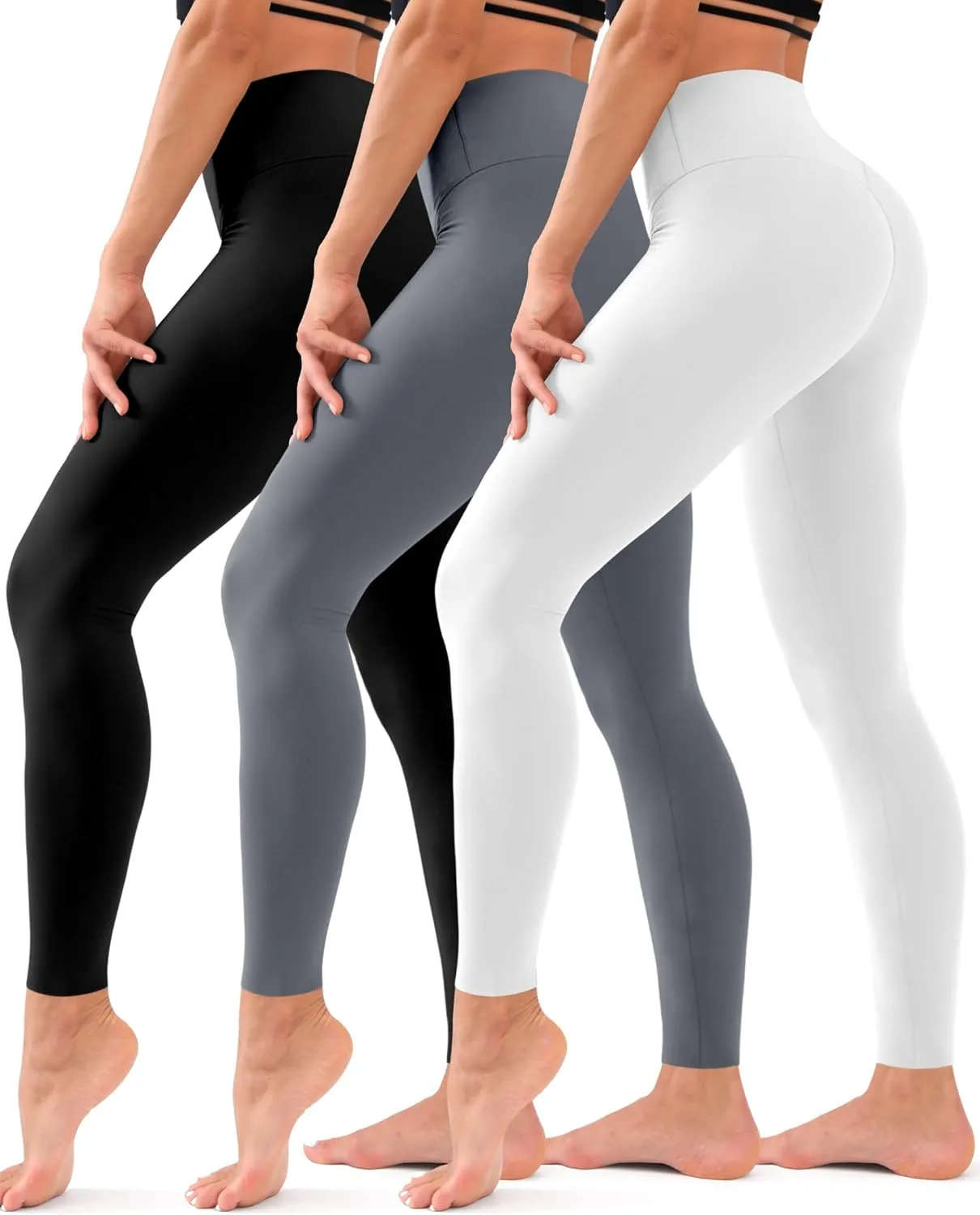 Hmuuo 3 Pack Leggings for Women High Waisted Tummy Control No See-Through Yoga Pants Workout Running Leggings