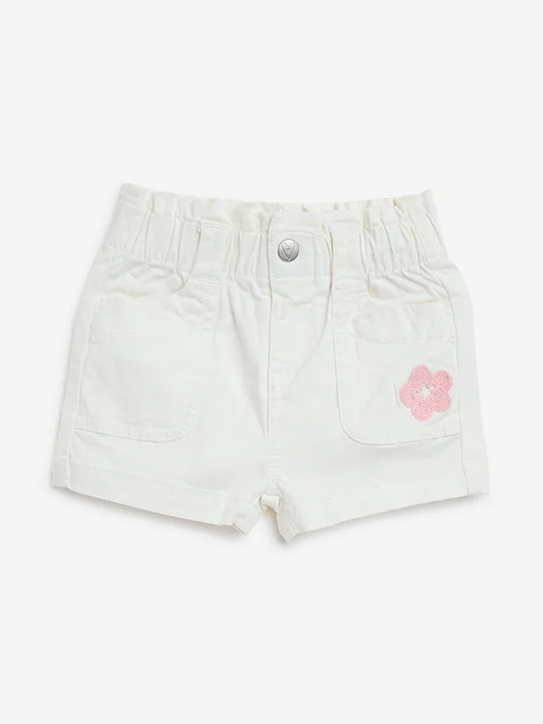 HOP Baby Off-White Floral Cotton-Blend High-Rise Shorts