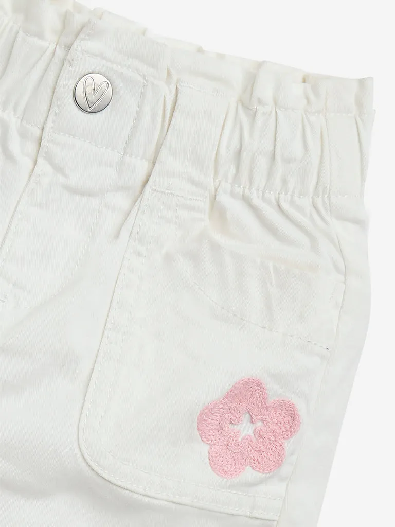 HOP Baby Off-White Floral Cotton-Blend High-Rise Shorts