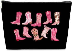 Hot Pink PU Leather Makeup Cosmetic Bag, Cowgirl Boots for Purse, Western Stuff for Women, Country Girl Gifts Pouch
