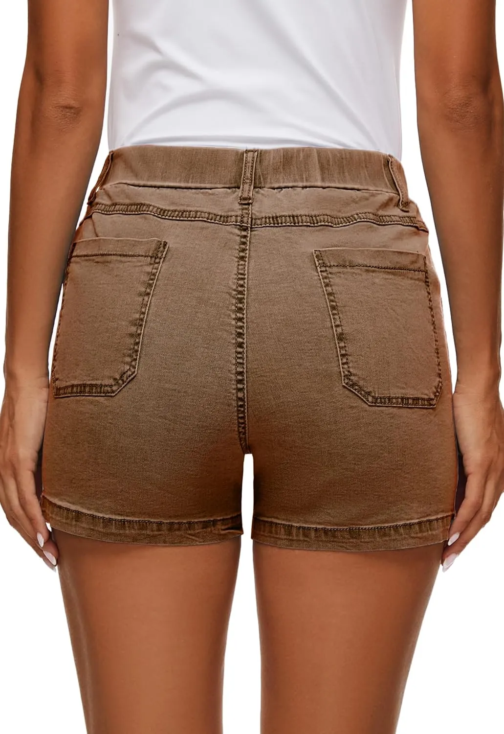 HVEPUO Womens Jean Shorts High Waisted Summer Cotton Stretchy Casual Pull On Beach Elastic Waist Denim Shorts with Pockets