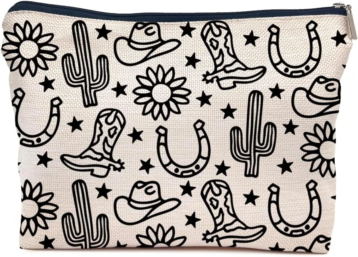 IWXYI Western Gifts Makeup Bag - Western Boots Hat Sunflower Cosmetic Bags, Western Gifts for Women, Cowgirl Gifts