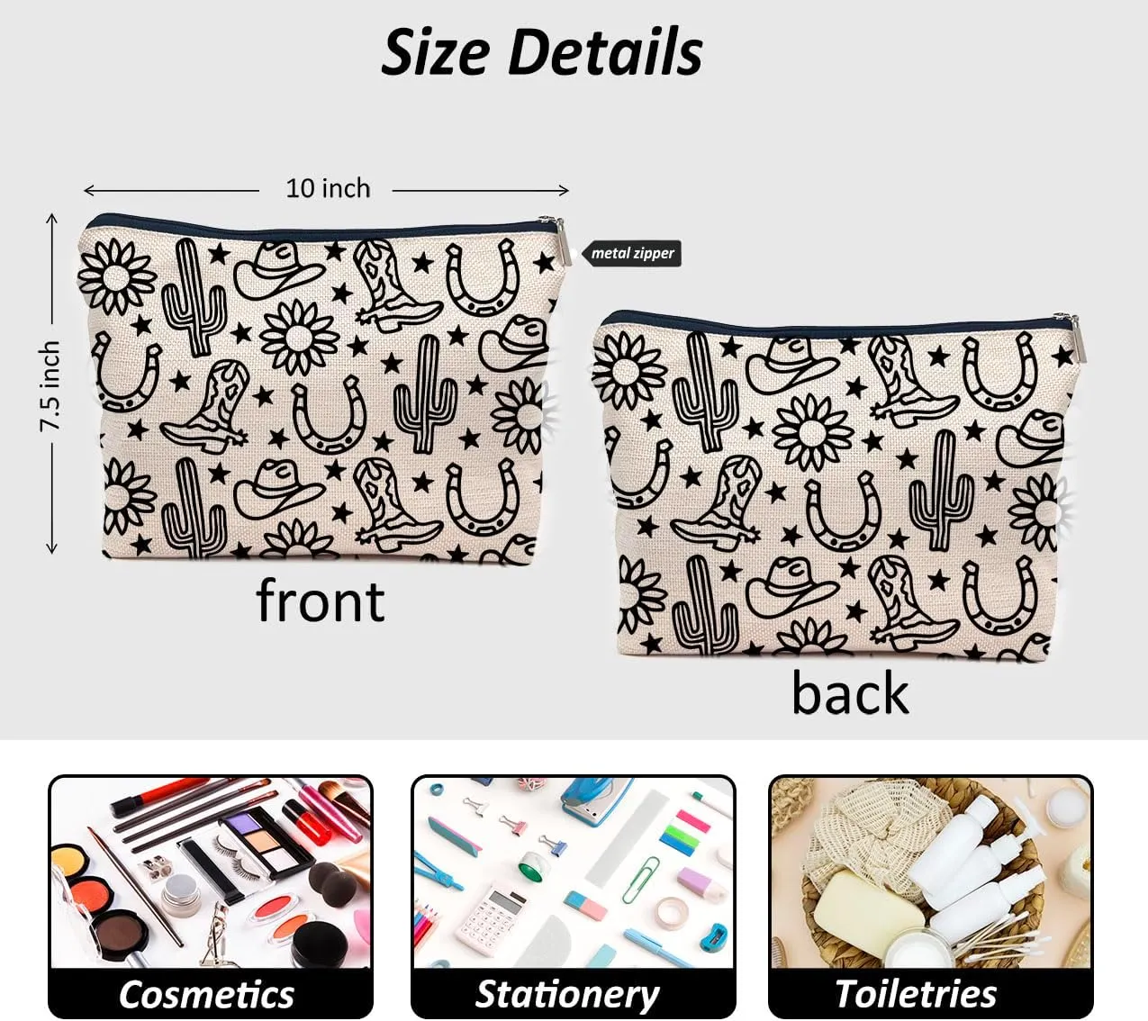IWXYI Western Gifts Makeup Bag - Western Boots Hat Sunflower Cosmetic Bags, Western Gifts for Women, Cowgirl Gifts