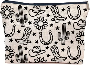 IWXYI Western Gifts Makeup Bag - Western Boots Hat Sunflower Cosmetic Bags, Western Gifts for Women, Cowgirl Gifts