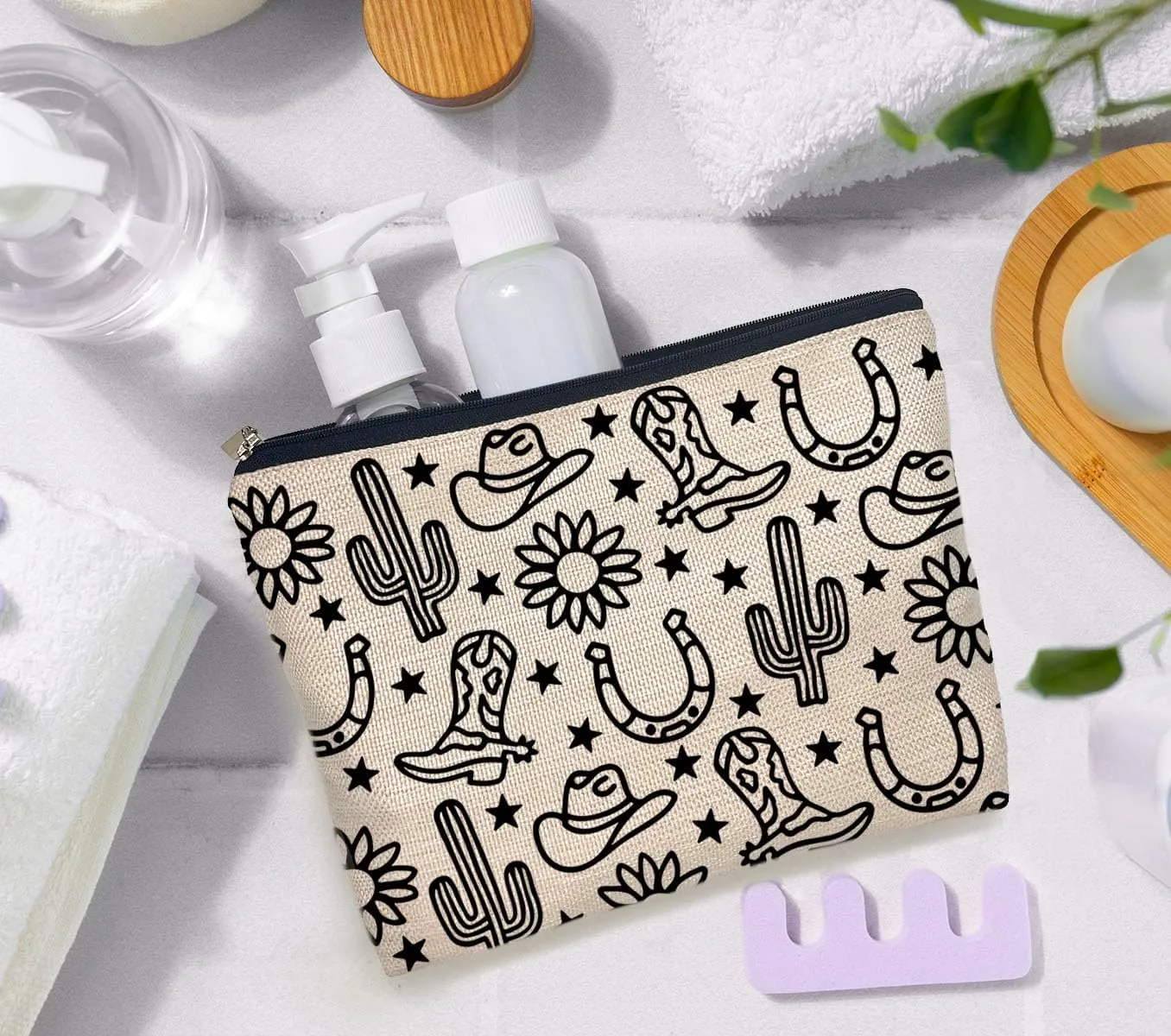 IWXYI Western Gifts Makeup Bag - Western Boots Hat Sunflower Cosmetic Bags, Western Gifts for Women, Cowgirl Gifts