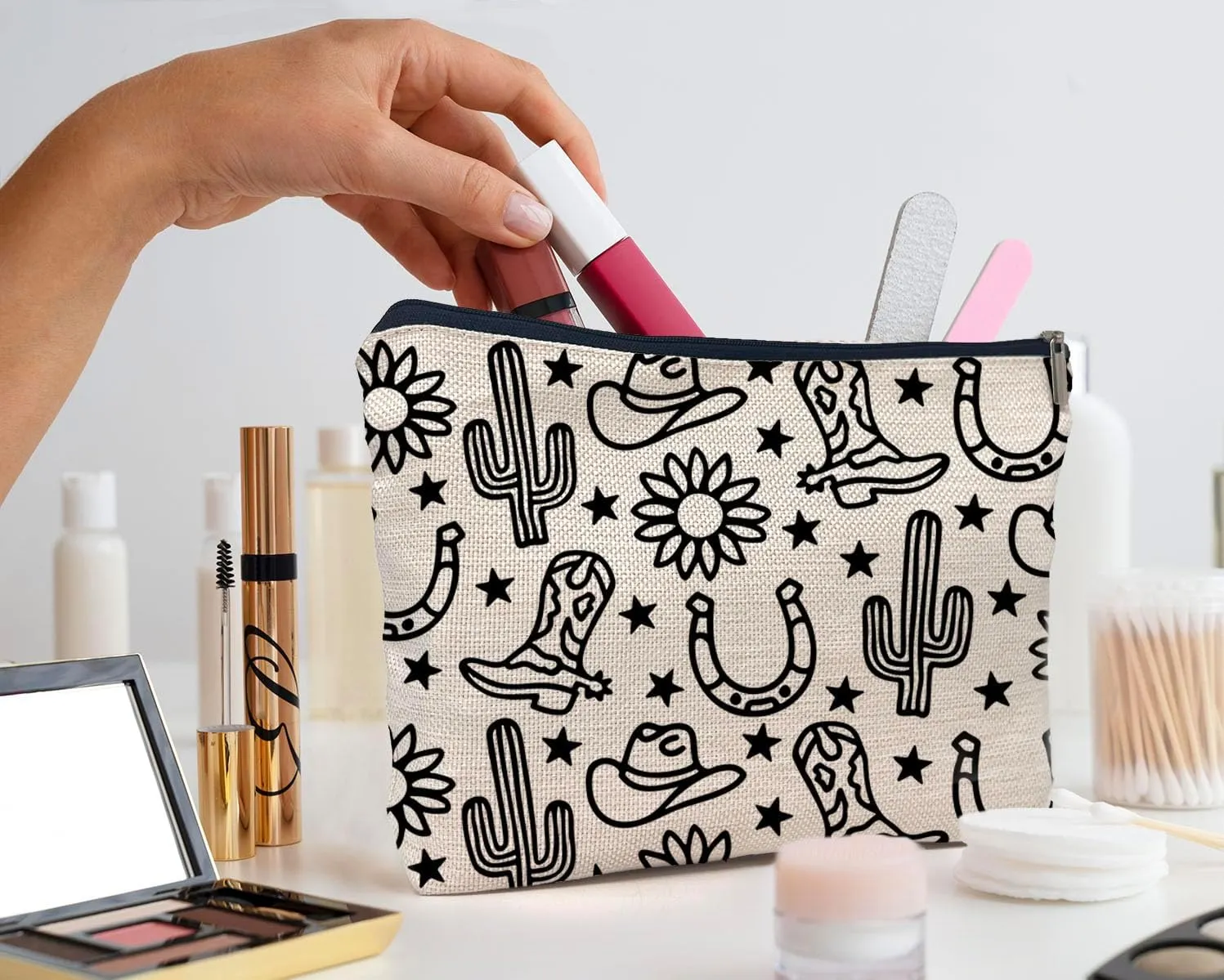 IWXYI Western Gifts Makeup Bag - Western Boots Hat Sunflower Cosmetic Bags, Western Gifts for Women, Cowgirl Gifts
