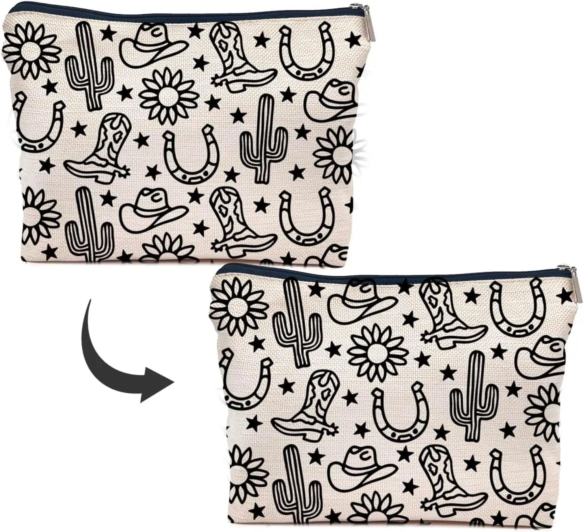 IWXYI Western Gifts Makeup Bag - Western Boots Hat Sunflower Cosmetic Bags, Western Gifts for Women, Cowgirl Gifts