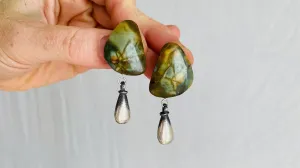 Jasper Earrings. Monte Alban Reproduction Bells. Sterling Silver. 0171