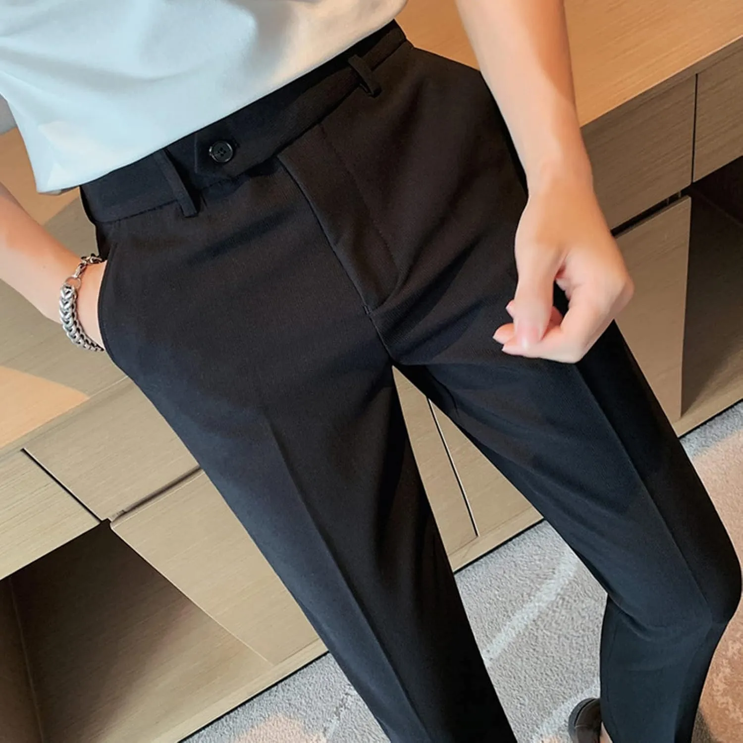 JEShifangjiusu Men's Skinny Fit Plaid Pants Business Dress Pants Chino Pant Stretch Slim Fit Casual Trousers Golf Long Pants
