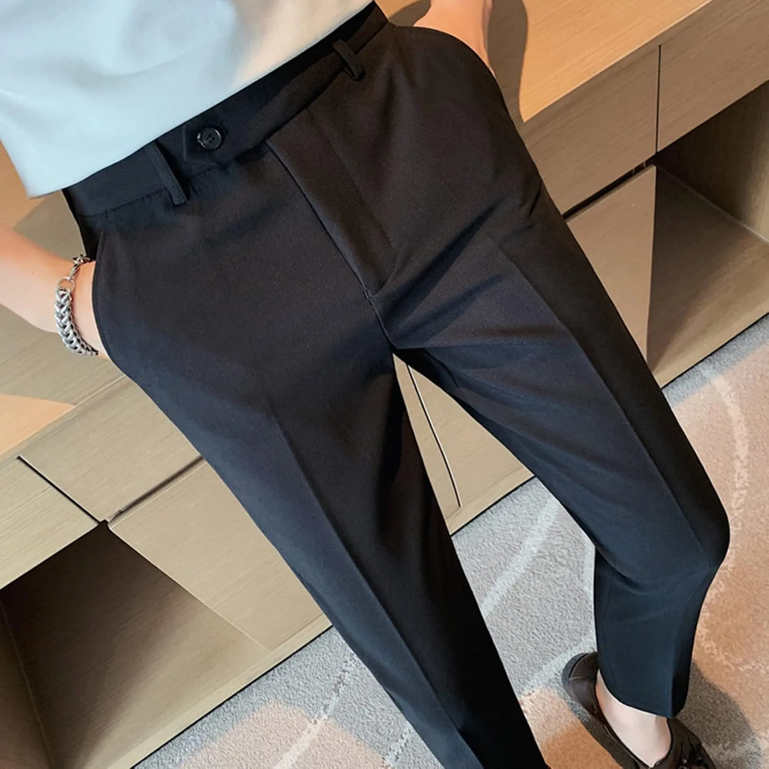 JEShifangjiusu Men's Skinny Fit Plaid Pants Business Dress Pants Chino Pant Stretch Slim Fit Casual Trousers Golf Long Pants