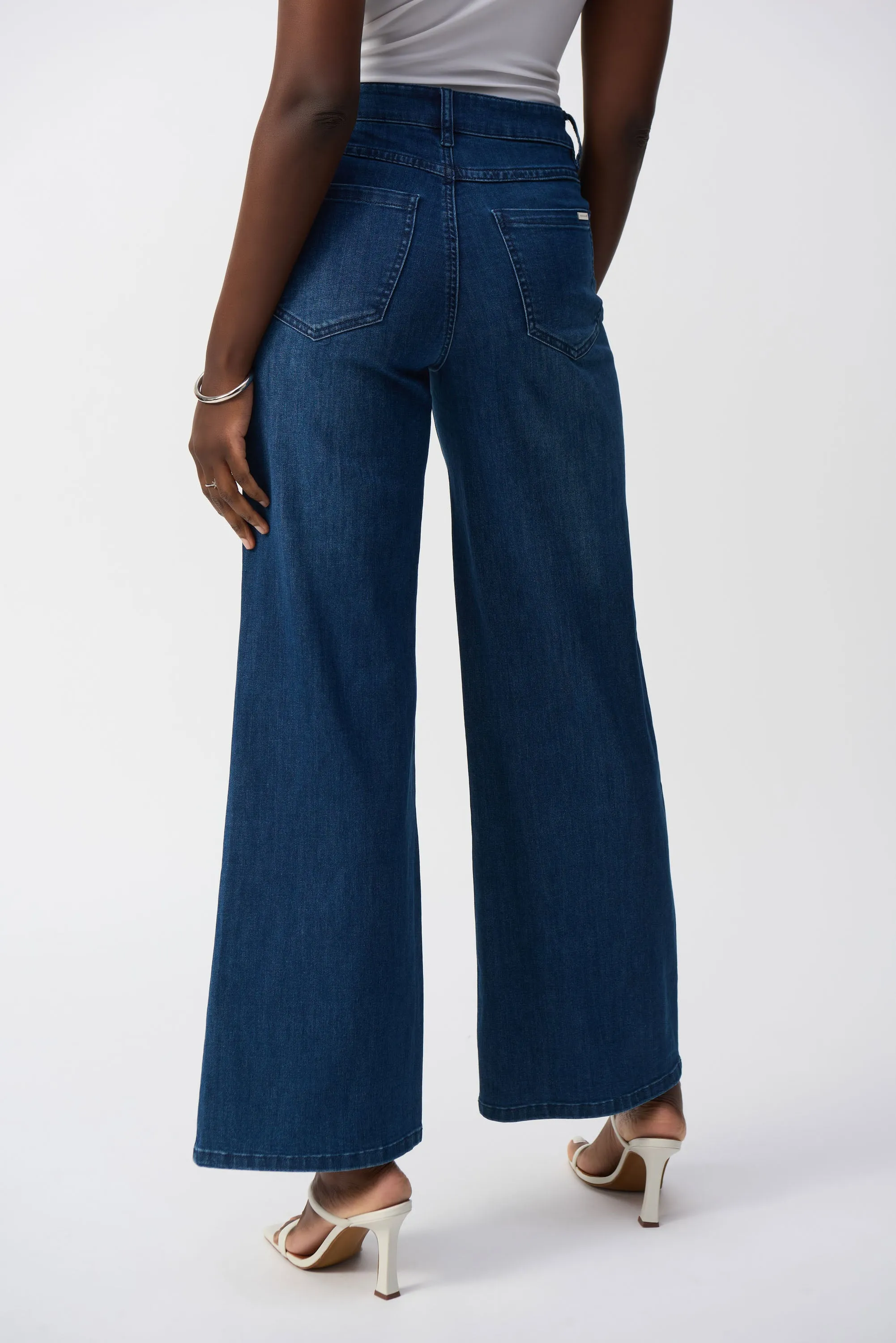 Joseph Ribkoff Mid-Denim Blue Classic Wide-Leg Stretch Jeans
