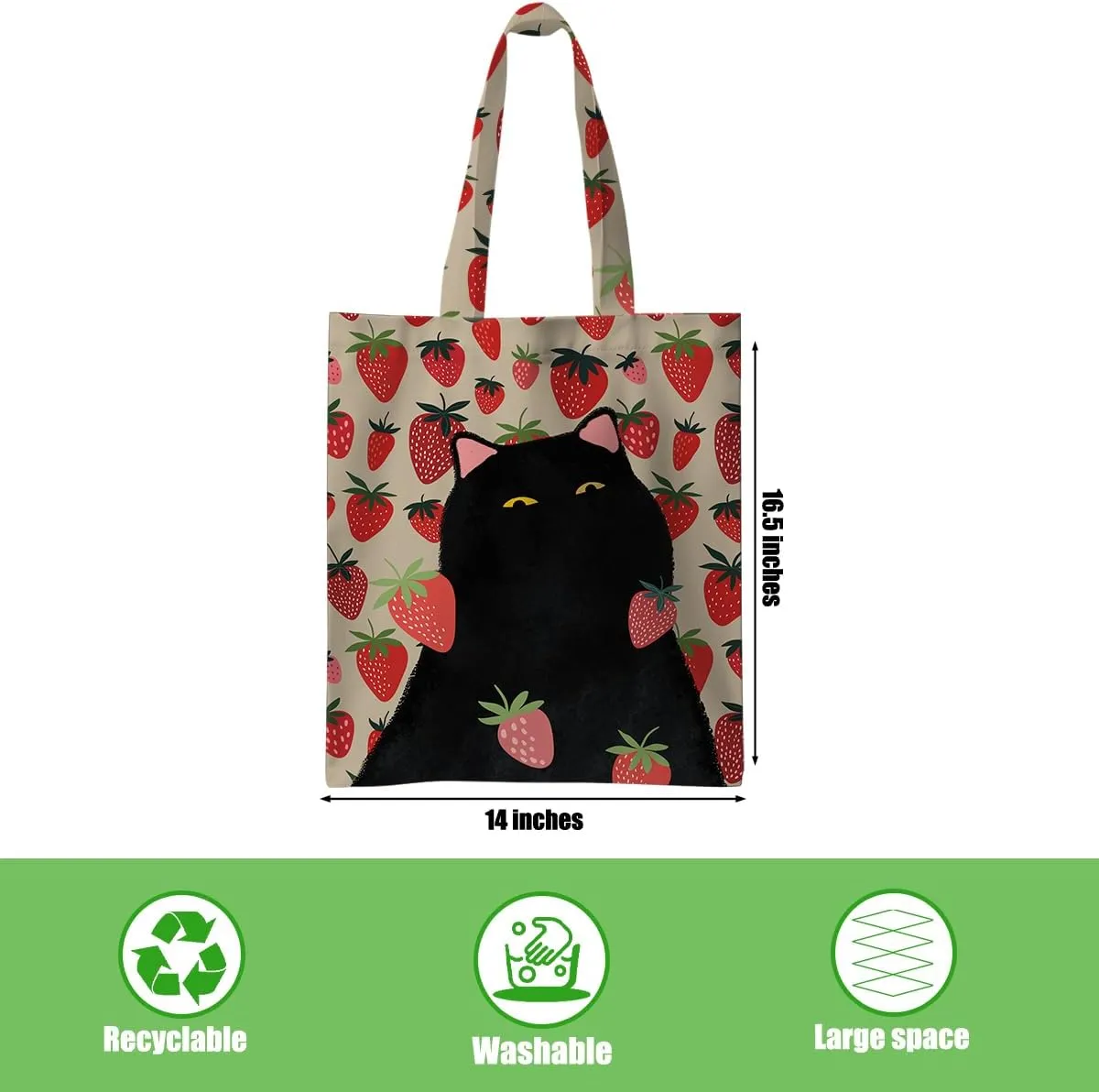 Jztco Preppy Tote Bag, Aesthetic Bows Strawberry Beach Bag, Cat Lovers Gifts for Women Sister, Reusable Grocery Bags