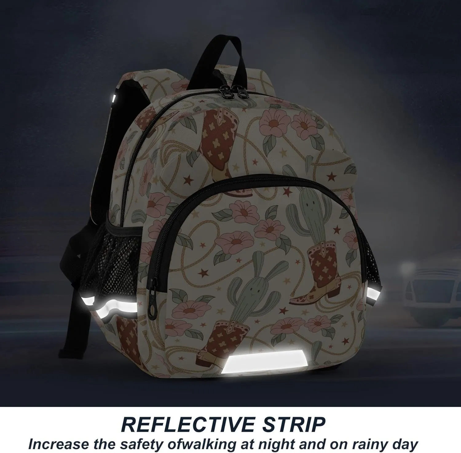 Kids Backpack Cactus Cowboy Boots Floral Toddler Bookbag, Mini Travel Bag for Baby Girl Boy 3-6 Years M
