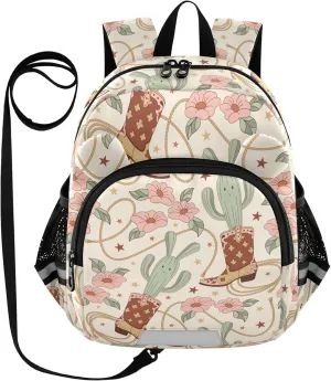 Kids Backpack Cactus Cowboy Boots Floral Toddler Bookbag, Mini Travel Bag for Baby Girl Boy 3-6 Years M
